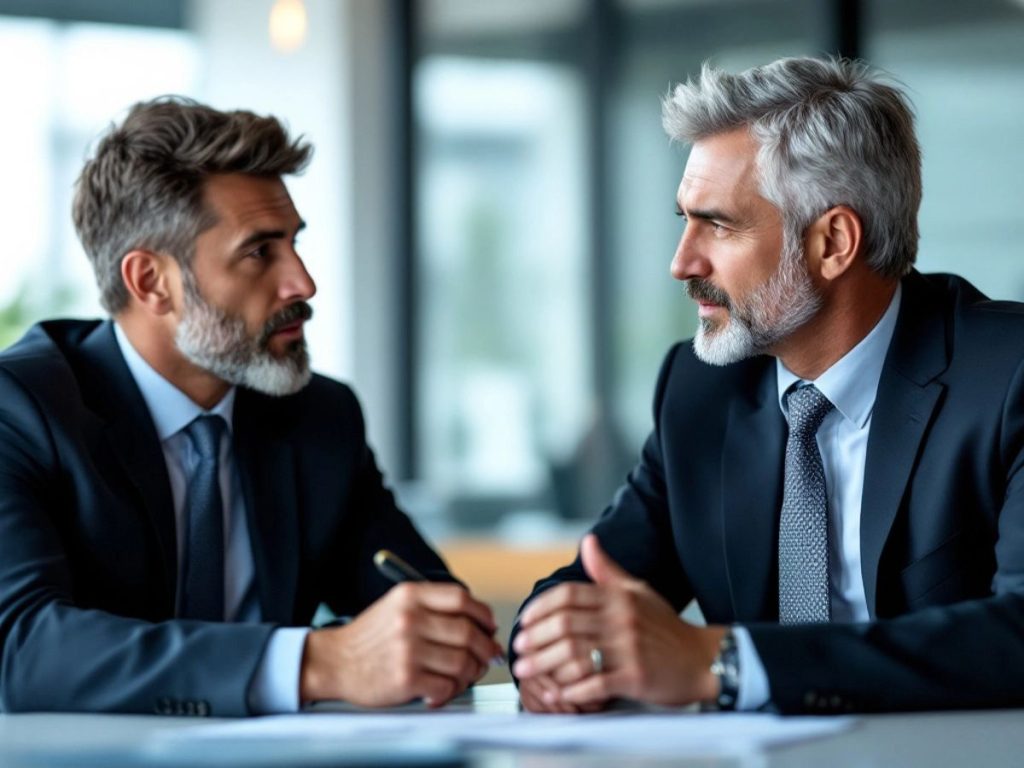 Avocați de top discutând într-un mediu profesional.