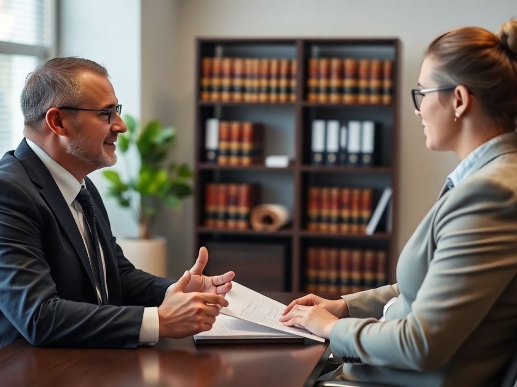 Consultant juridic discutând cu un proprietar de afacere.