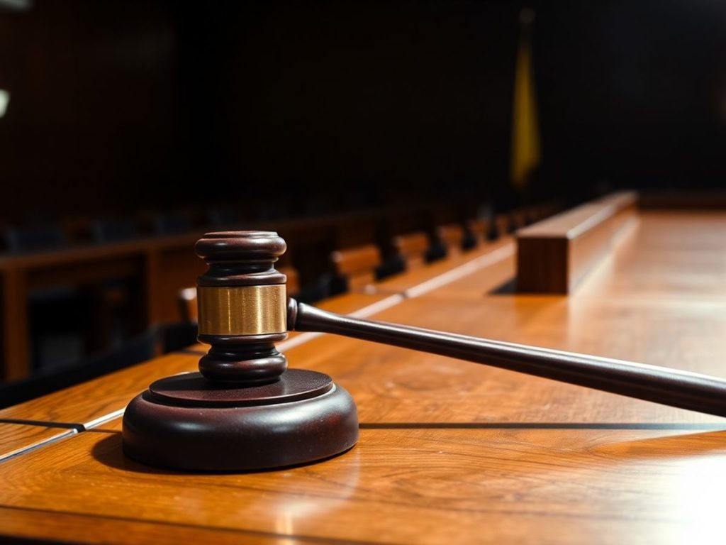 Curte de justiție din România cu atmosferă solemnă.